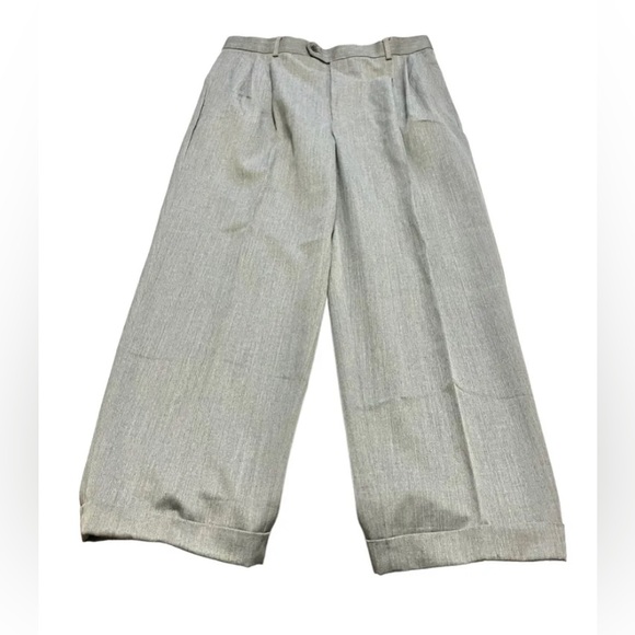 Joseph & Feiss Gray Pant 34x27 Cuffed Pleated Front Wool Blend Mens Vintage B17 - Picture 1 of 7
